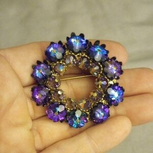 Elegant AB . Purple and Gold Brooch, EUC